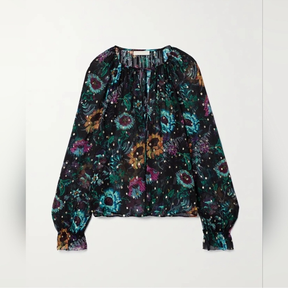 NWT Ulla Johnson Bernadette Blouse Black Iris Silk Size 8